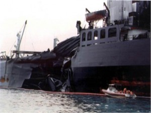 The tanker Orapin Global after her collision with Evoikos off Singapore in 1997.