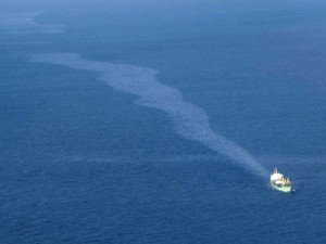 Aerial surveillance of a suspected operational discharge violating MARPOL controls.