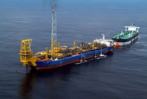 Oil tanker loading from an FPSO off Angola