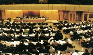 Meeting in progress at IMO Headquarters in London.